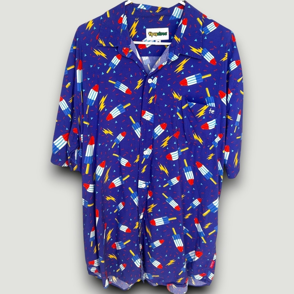 Tipsy Elves Shirt Mens XXL Blue Astropop 4th of July Summer BBQ Festival